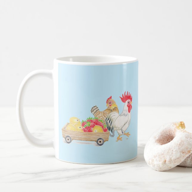 Cute Chicken Family Blue Mug (Avec donut)