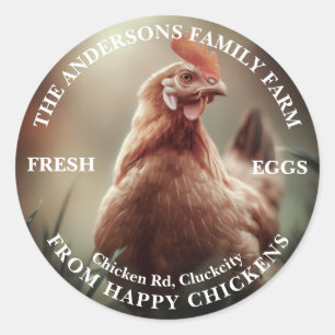 Cute Chicken Family Farm Custom Photo Template Classic Round Sticker