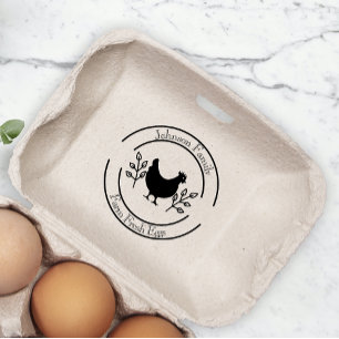 Cute Chicken Farm Fresh Eggs Carton Add Name Rubber Stamp