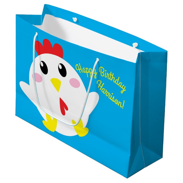 Cute Chicken Farm Kids 1st Birthday Party Large Gift Bag (Front Angled)