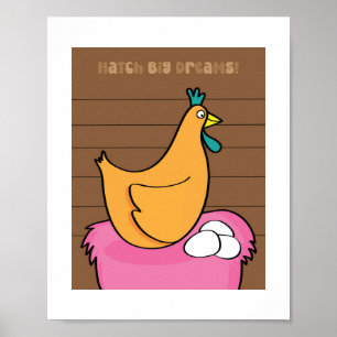 Cute Chicken Illustration Kids Farm Animal Art Poster
