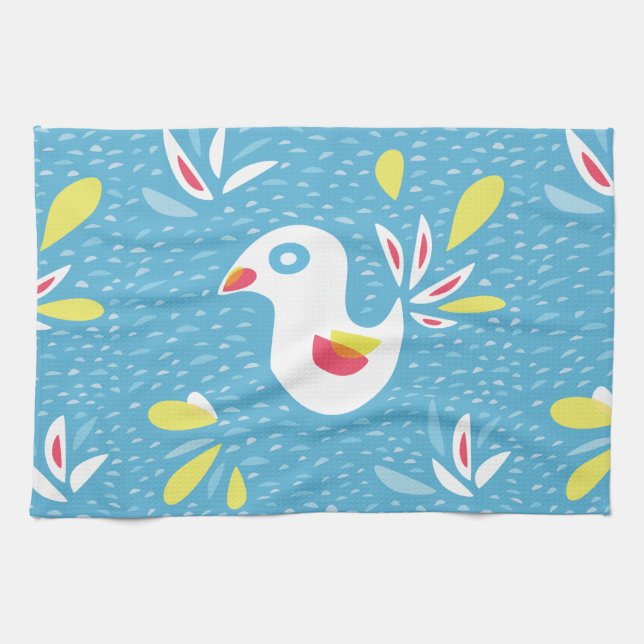 Cute Chicken In Spring Abstract Bird Kitchen Towel (Horizontal)