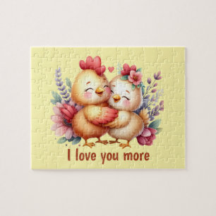 Cute chicken love you more customizable jigsaw puzzle