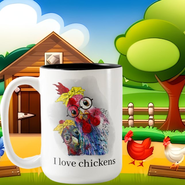 cute chicken lovers add monogram Two-Tone coffee mug (Creator Uploaded)