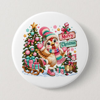 Cute Chicken Merry Christmas 3 Inch Round Button