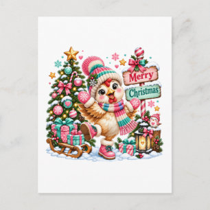 Cute Chicken Merry Christmas Holiday Postcard