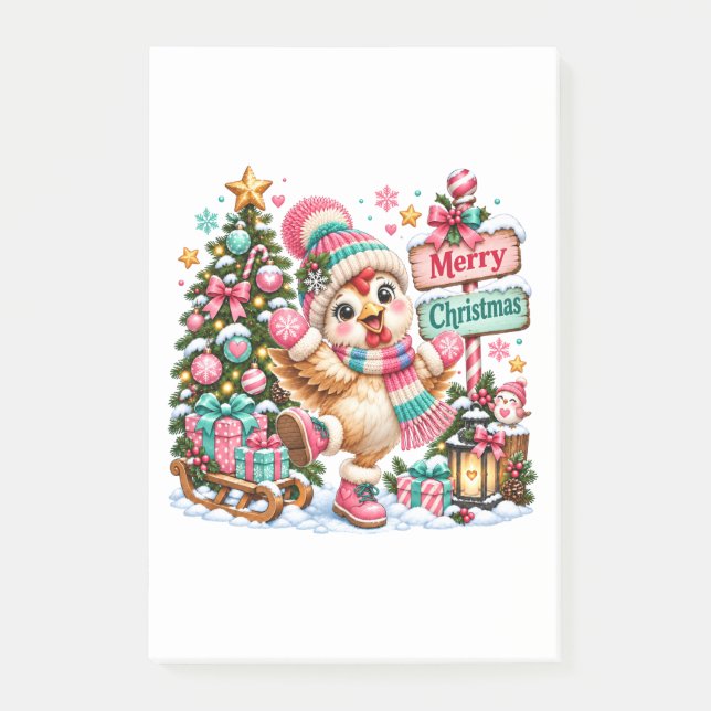 Cute Chicken Merry Christmas Post-it Notes (Front)