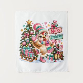 Cute Chicken Merry Christmas Tapestry