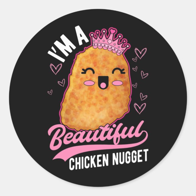 Cute Chicken Nugget Girl Foodie Queen Classic Round Sticker (Front)