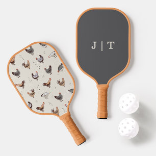 Cute Chicken Pattern Monogram  Pickleball Paddle