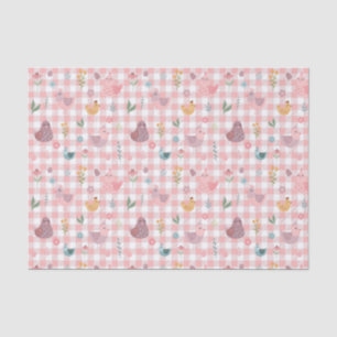 Cute Chicken Peach Gingham Tissue Paper