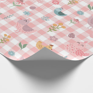 Cute Chicken Peach Gingham Wrapping Paper