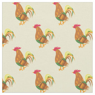 Cute Chicken Rooster Kids Baby Nursery Yellow Fabric