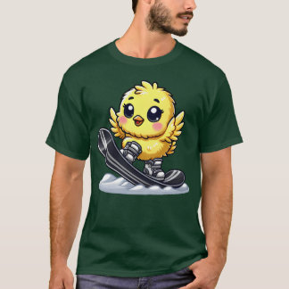 Cute Chicken Snowboard Cartoon Winter Sports frien T-Shirt
