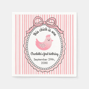 Cute Chicken Stripes Bow Birthday Napkins