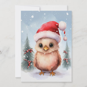 Cute Chicken Winter Christmas Watercolor Invitation
