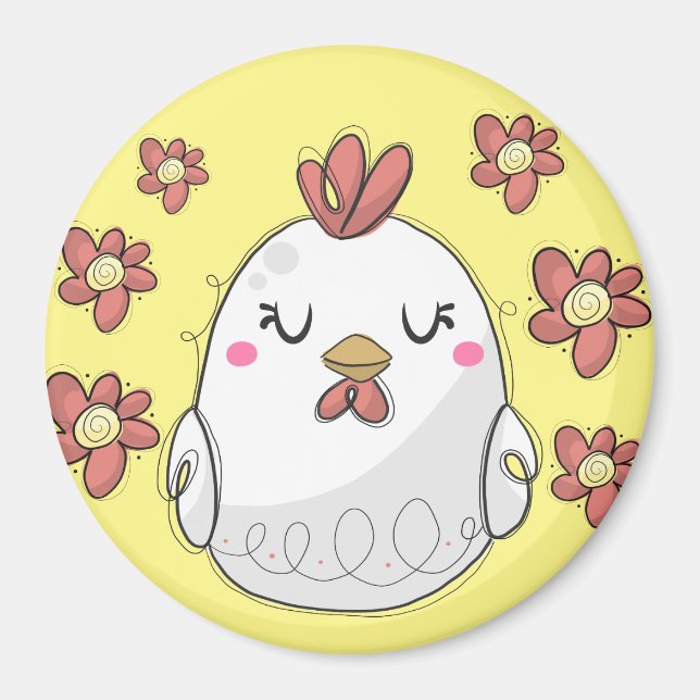Cute Chicken with red flowers kitchen Magnet (Front)