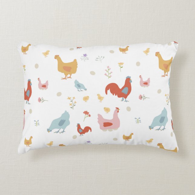 Cute Chickens Hens and Baby Chicks Accent Pillow (Front)
