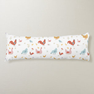 Cute Chickens Hens and Baby Chicks Body Pillow