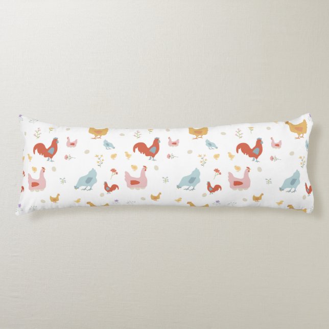 Cute Chickens Hens and Baby Chicks Body Pillow (Front)
