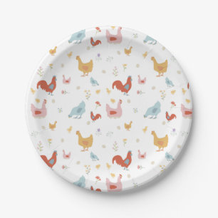 Cute Chickens Hens and Baby Chicks Paper Plate