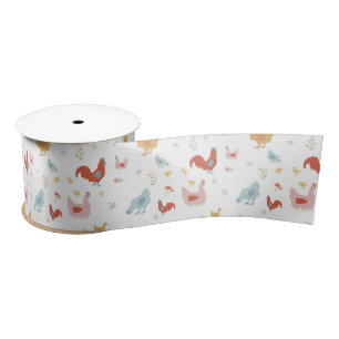 Cute Chickens Hens and Baby Chicks Satin Ribbon