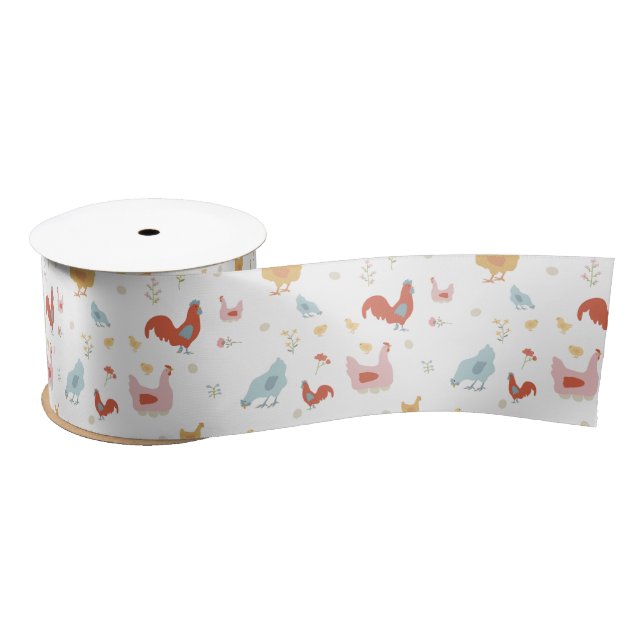 Cute Chickens Hens and Baby Chicks Satin Ribbon (Spool)