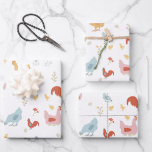 Cute Chickens Hens and Baby Chicks Wrapping Paper Sheet