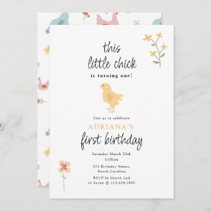 Cute Chickens Hens and Chick Turning One Birthday Invitation