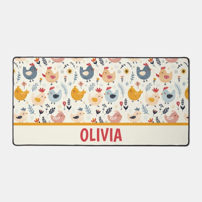 Cute Chickens in the Farm Personalized Desk Mat (Front)