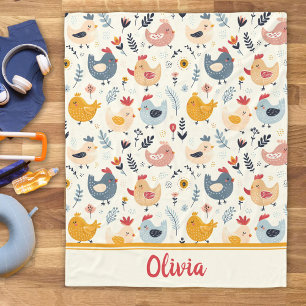 Cute Chickens in the Farm Personalized Fleece Blanket
