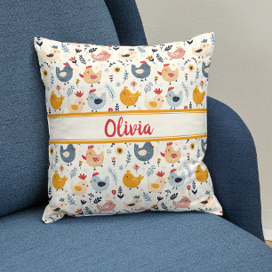 Cute Chickens in the Farm Personalized Throw Pillow