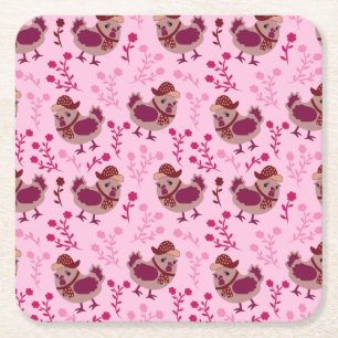 Cute Chickens Square Paper Coaster