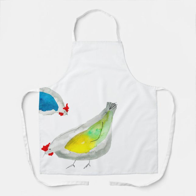 Cute chickens watercolor apron (Front)