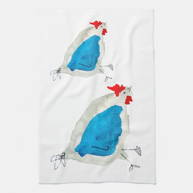 Cute chickens watercolor art kitchen towel (Vertical)