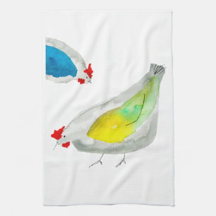 Cute chickens watercolor art kitchen towel