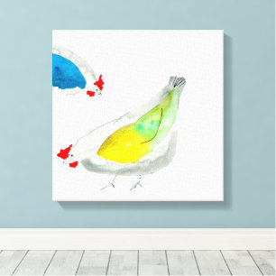 Cute chickens watercolor canvas print