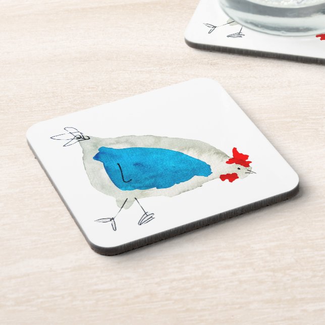 Cute chickens watercolor coaster (Left Side)