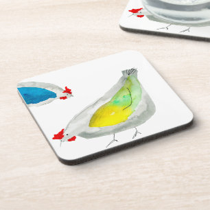 Cute chickens watercolor coaster
