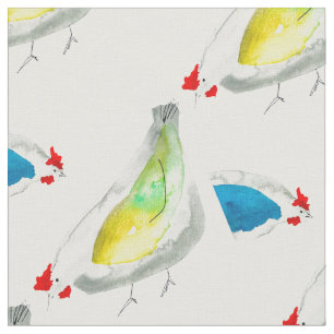 Cute chickens watercolor fabric