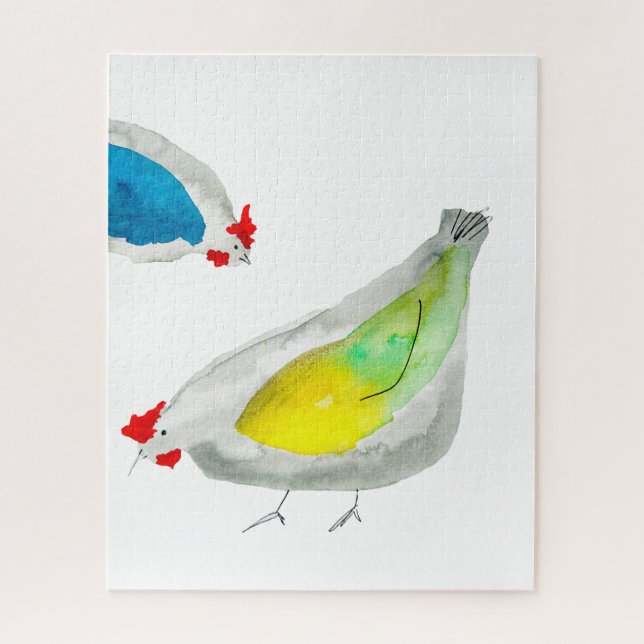 Cute chickens watercolor jigsaw puzzle (Vertical)