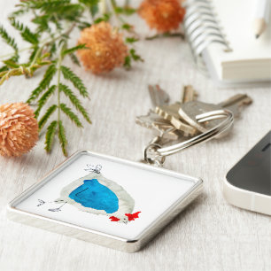 Cute chickens watercolor keychain