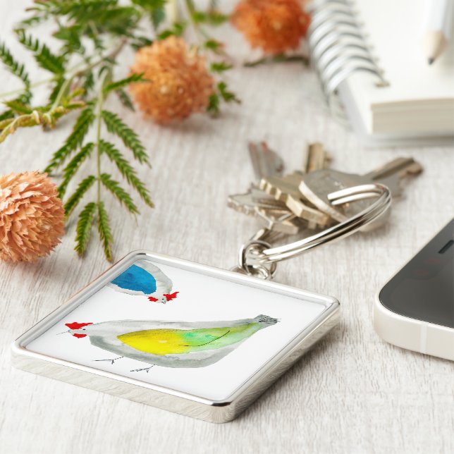 Cute chickens watercolor keychain (Side)
