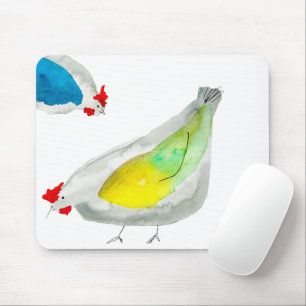 Cute chickens watercolor mouse pad