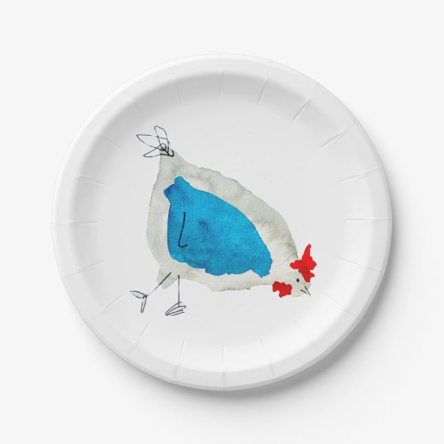 Cute chickens watercolor paper plate (Front)