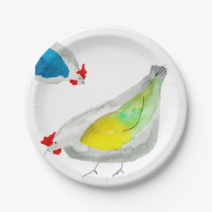 Cute chickens watercolor paper plate