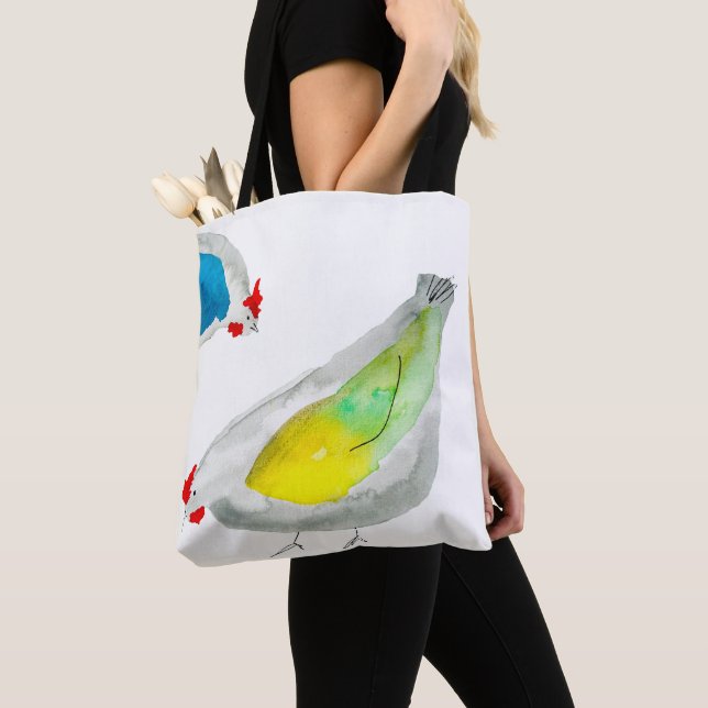 Cute chickens watercolor tote bag (Close Up)