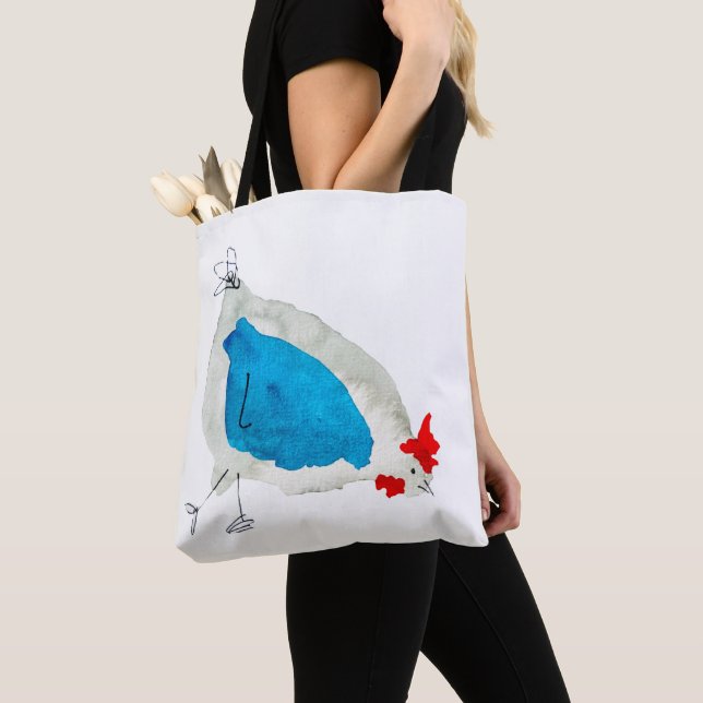 Cute chickens watercolor tote bag (Close Up)