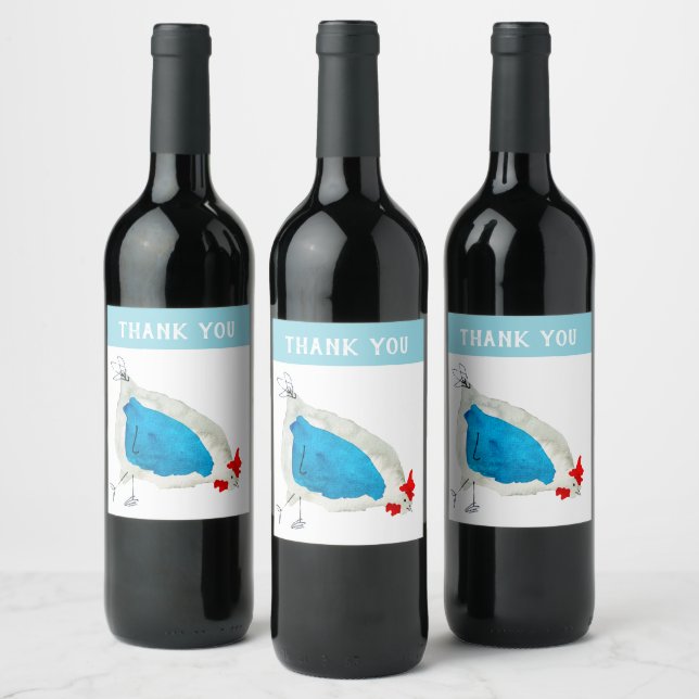 Cute chickens watercolor wine label (Bottles)