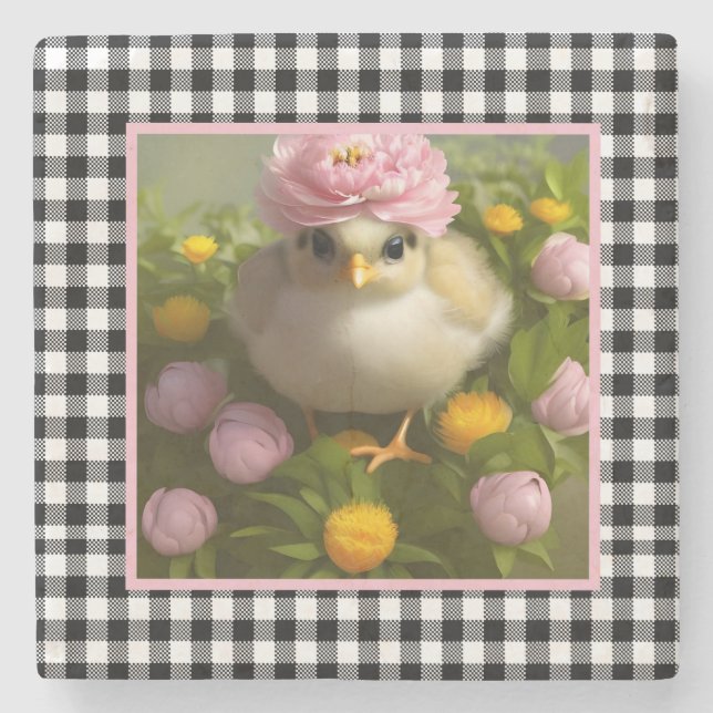 Cute Chicks and Flowers Easter  Stone Coaster (Front)